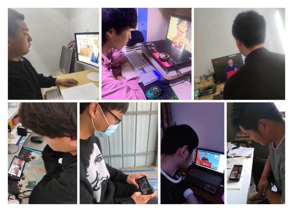 18级学生在认真学习观看